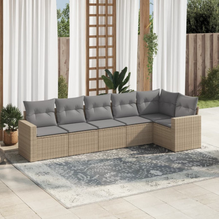 Set canapele de grădină cu perne, 6 piese, bej, poliratan