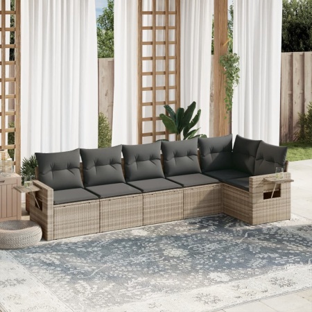 Set canapele de grădină cu perne, 6 piese gri deschis poliratan