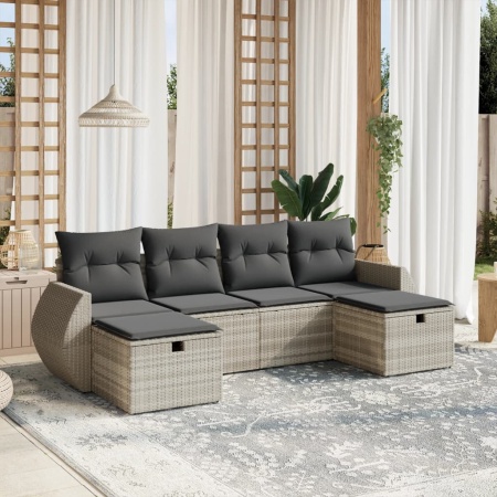 Set canapele de grădină cu perne, 6 piese gri deschis poliratan