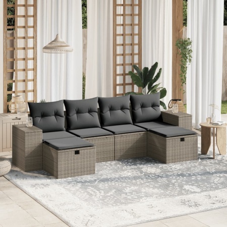 Set canapele de grădină cu perne, 6 piese gri deschis poliratan