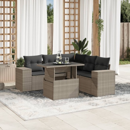 Set canapele de grădină cu perne, 6 piese gri deschis poliratan