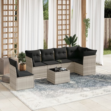 Set canapele de grădină cu perne, 7piese gri deschis poliratan