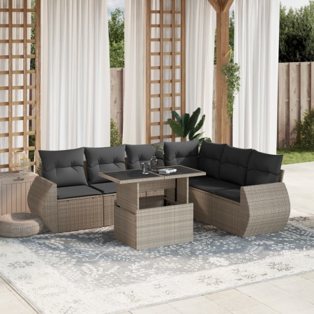 Set canapele de grădină cu perne, 7piese gri deschis poliratan