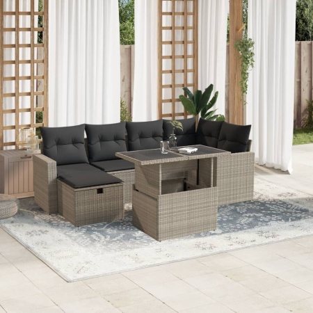 Set canapele de grădină cu perne, 7piese gri deschis poliratan