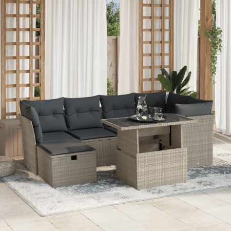 Set canapele de grădină cu perne, 7piese gri deschis poliratan