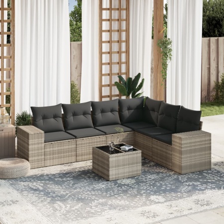 Set canapele de grădină cu perne, 7piese gri deschis poliratan