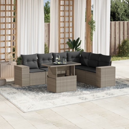Set canapele de grădină cu perne, 7piese gri deschis poliratan