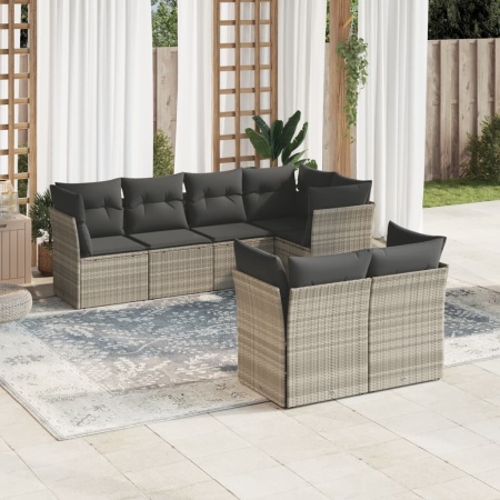 Set canapele de grădină cu perne, 7piese gri deschis poliratan