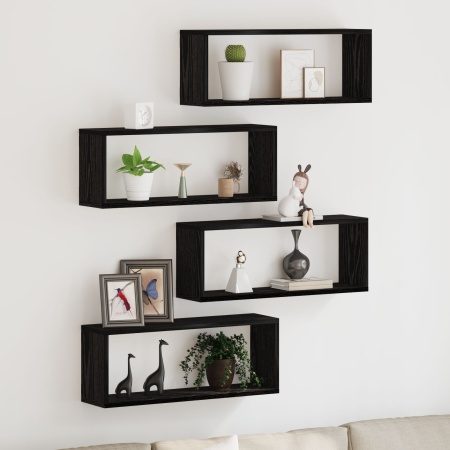 Set de 4 rafturi - Stejar negru - 60x15x23 cm - Fabricat din lemn compus