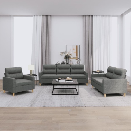 Set de canapele cu perne, 3 piese, gri închis, textil
