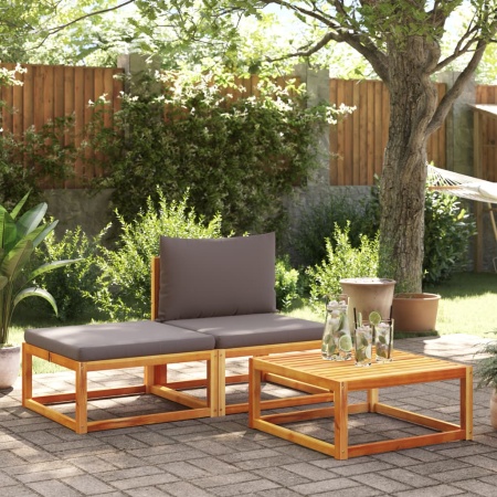 Set de canapele de grădină cu perne, 3 piese, lemn masiv acacia