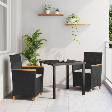 Set de dining pentru grădină 3 piese cu perne Negru Ratan Poli
