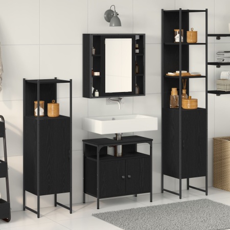 Set de mobilă pentru baie 4 piese lemn de stejar negru