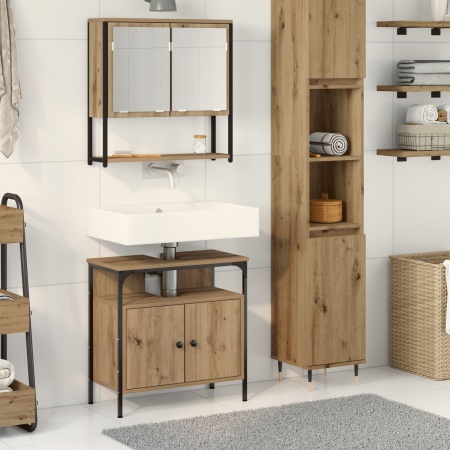 Set de mobilier pentru baie 2 piese din lemn de stejar artistic