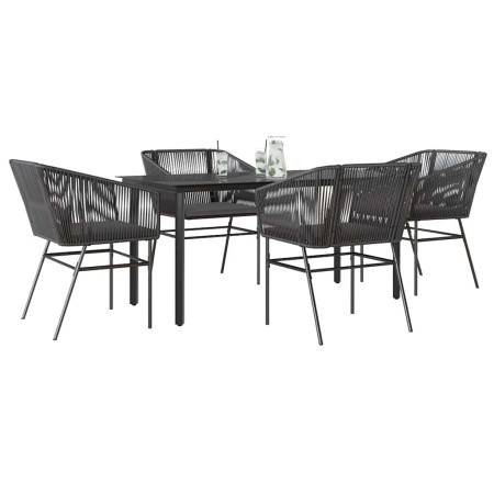 Set de sufragerie de grădină 5 piese neagră Sticlă Poly Rattan