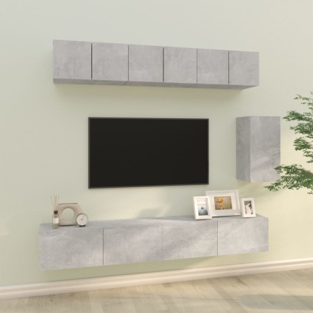 Set dulap TV, 6 piese, gri beton, lemn prelucrat
