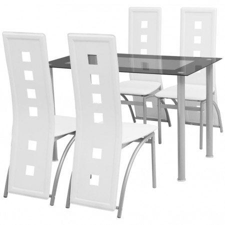 Set masă cu scaune, 5 piese, alb - Img 1