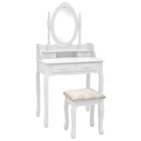 Set masă de toaletă cu taburet alb 75x69x140 cm lemn paulownia