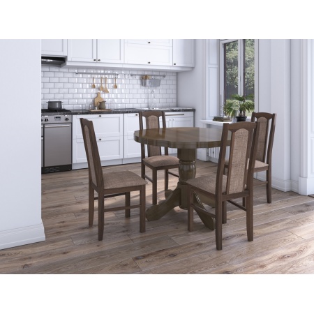 Set masa extensibila Kan 100x135 cm, lemn masiv, culoare nuc, blat din mdf cu 4 scaune tapitate S-37 Boss7 o2, stofa