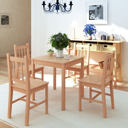 Set masă și scaune din lemn de pin, 5 piese - Img 1
