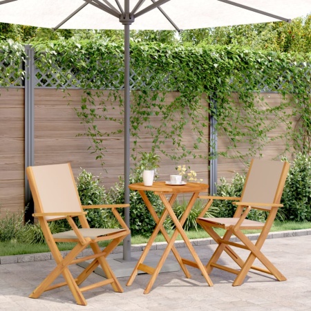 Set mobilier bistro, 3 piese, textil bej/lemn masiv