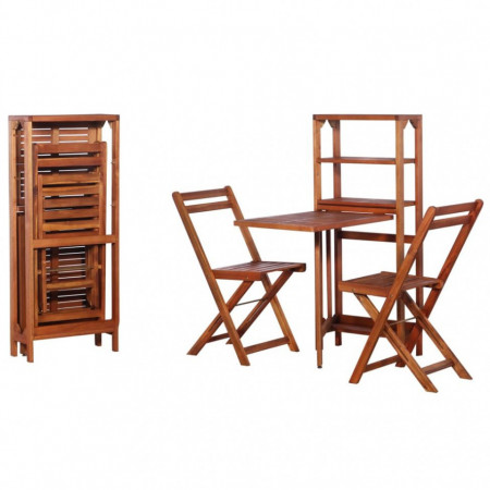 Set mobilier bistro pliabil, 3 piese, lemn masiv de acacia - Img 1