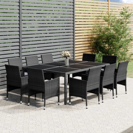 Set mobilier de grădină, 11 piese, gri, poliratan