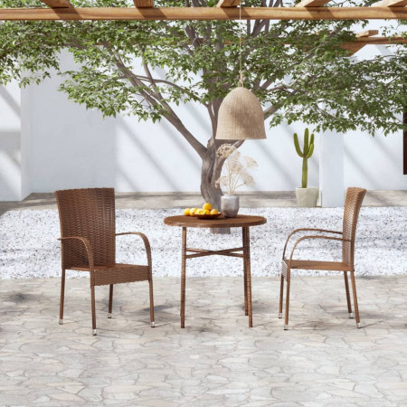 Set mobilier de grădină, 3 piese, maro, poliratan