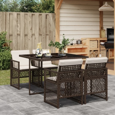 Set mobilier de grădină, 5 piese, cu perne, maro, poliratan