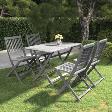 Set mobilier de grădină, 5 piese, gri, lemn masiv de acacia - Img 1