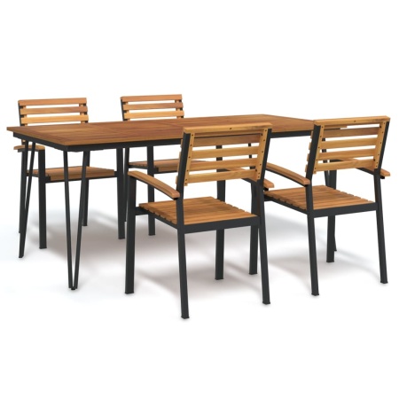 Set mobilier de grădină, 5 piese, lemn masiv de acacia și metal