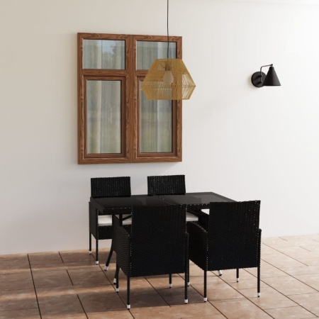 Set mobilier de grădină, 5 piese, negru, poliratan