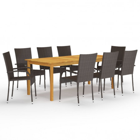 Set mobilier de grădină, 9 piese, maro