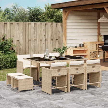 Set mobilier de grădină cu perne, 11 piese, bej, poliratan