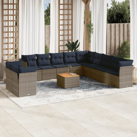 Set mobilier de grădină cu perne, 12 piese, gri, poliratan - Img 1