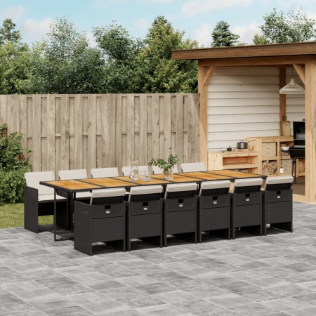 Set mobilier de grădină cu perne, 13 piese, negru, poliratan