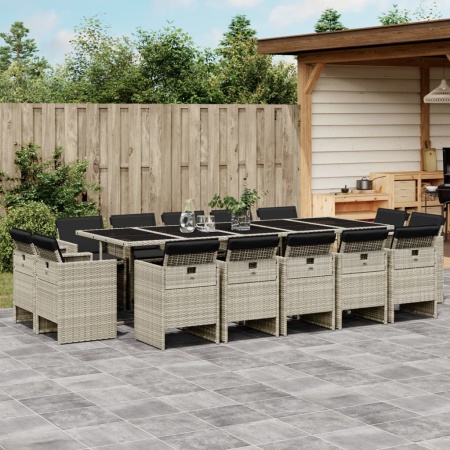 Set mobilier de grădină cu perne 17 piese gri deschis poliratan