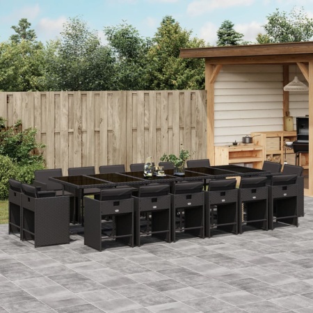 Set mobilier de grădină cu perne, 17 piese, negru, poliratan