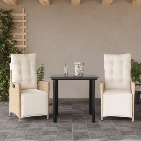 Set mobilier de grădină cu perne, 3 piese, bej, poliratan