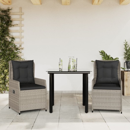 Set mobilier de grădină cu perne, 3 piese,gri deschis,poliratan - Img 1