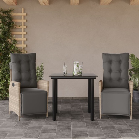 Set mobilier de grădină cu perne, 3 piese,gri deschis,poliratan
