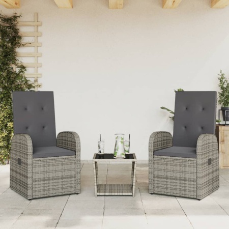 Set mobilier de grădină cu perne, 3 piese, gri, poliratan