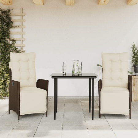 Set mobilier de grădină cu perne, 3 piese, maro, poliratan