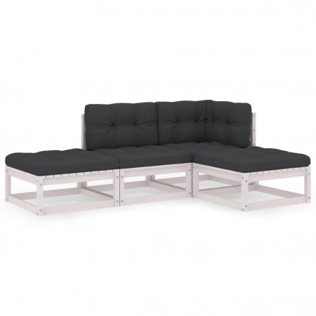Set mobilier de grădină cu perne, 4 piese, lemn masiv de pin