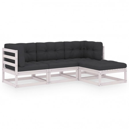 Set mobilier de grădină cu perne, 4 piese, lemn masiv de pin