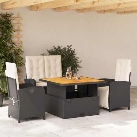Set mobilier de grădină cu perne, 4 piese, negru, poliratan - Img 1
