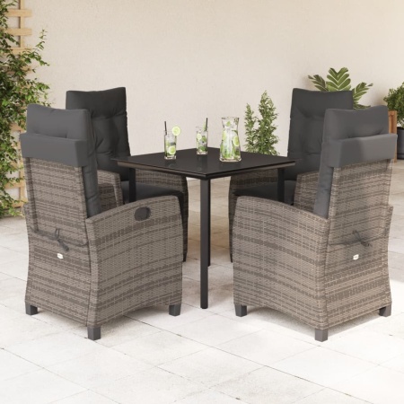Set mobilier de grădină cu perne, 5 piese, gri, poliratan - Img 1