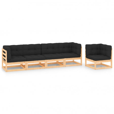 Set mobilier de grădină cu perne, 5 piese, lemn masiv de pin