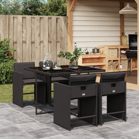 Set mobilier de grădină cu perne, 5 piese, negru, poliratan