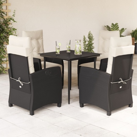 Set mobilier de grădină cu perne, 5 piese, negru, poliratan